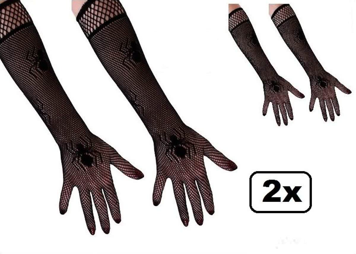 2x Paar nethandschoenen met spinnen