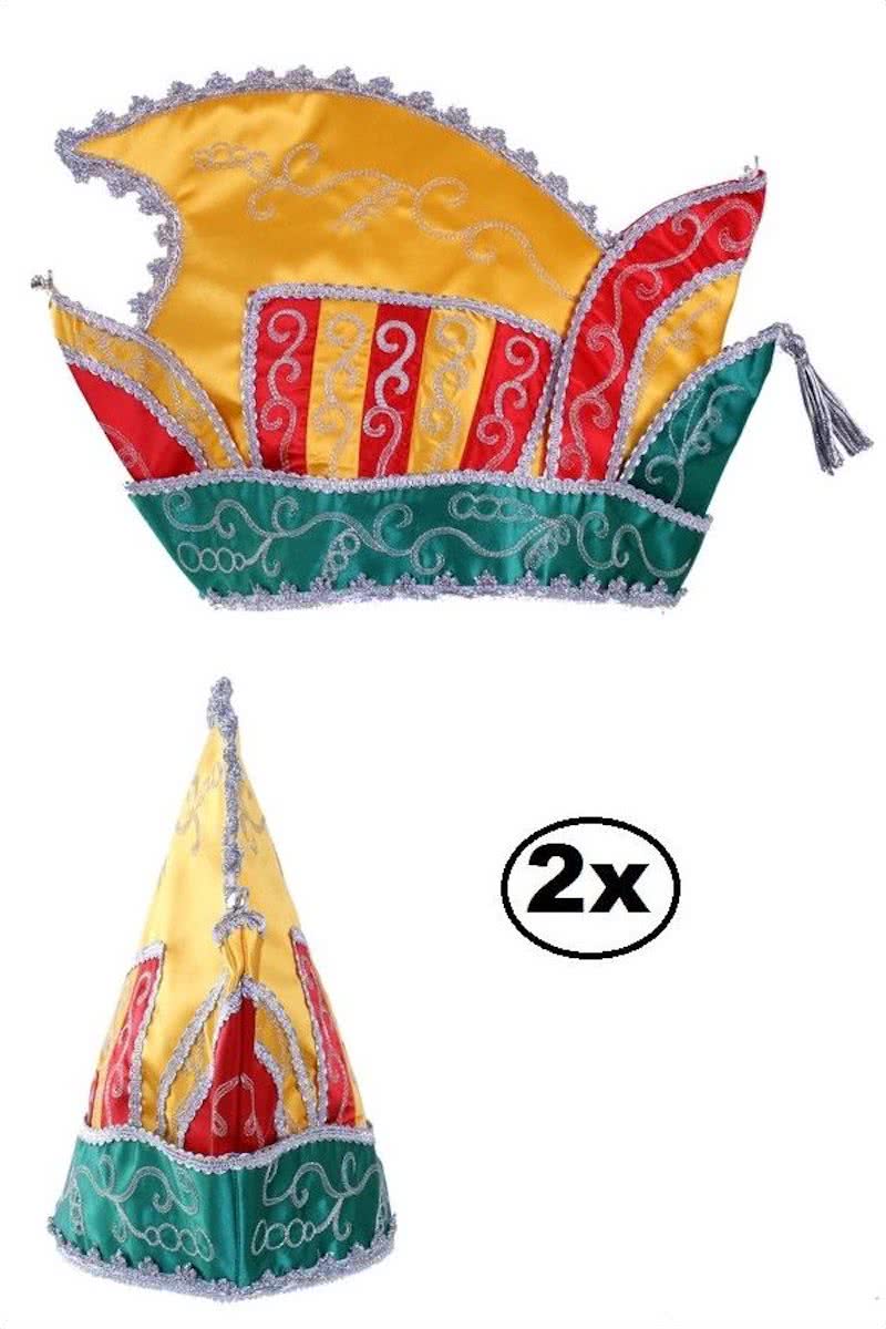 2x Prinsenmuts rood/geel/groen mt 63