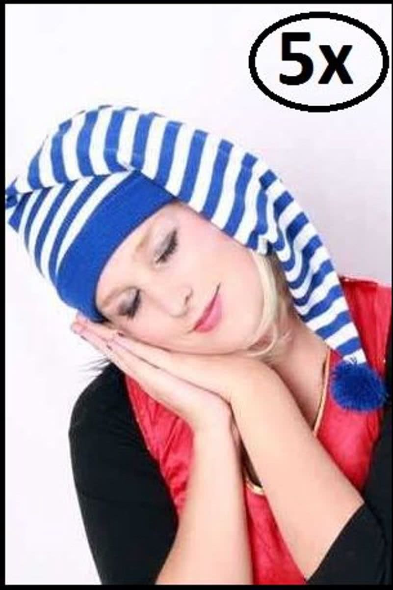5x Slaapmuts blauw/wit