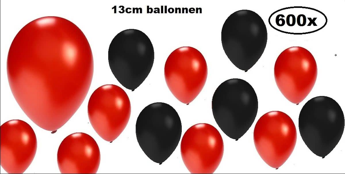 600x Mini ballon metallic Zwart en rood 5 inch(13cm)