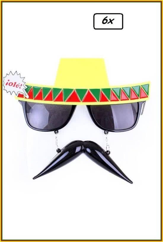 6x Bril Mexicaan met snorretje