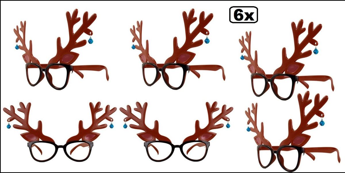 6x Bril rendier met belletjes