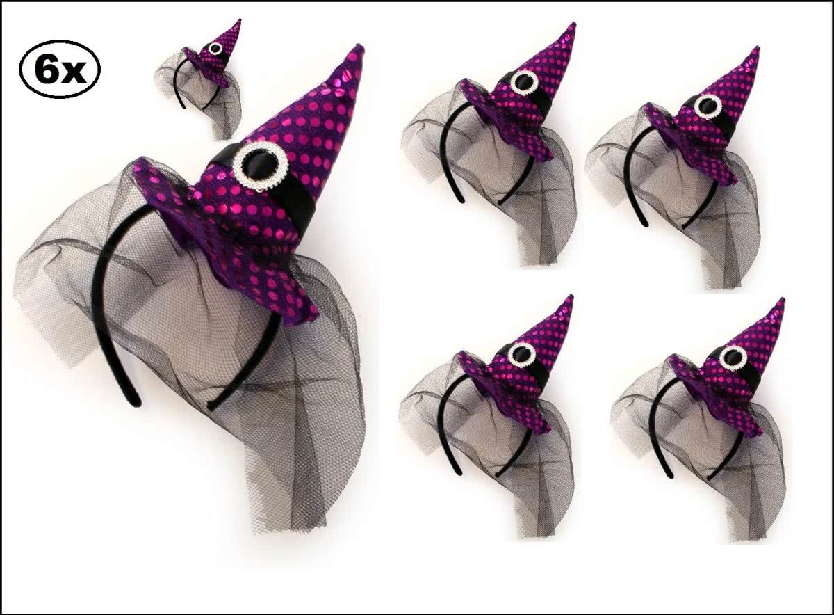 6x Haarbeugel met heksenhoedje