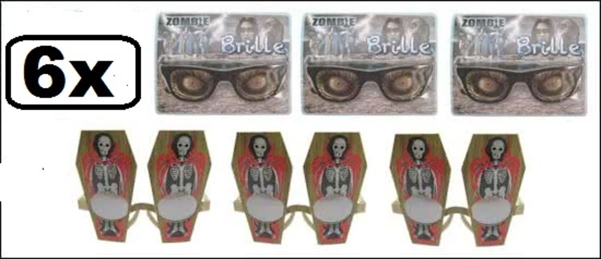 6x Horror bril zombie en doodskist