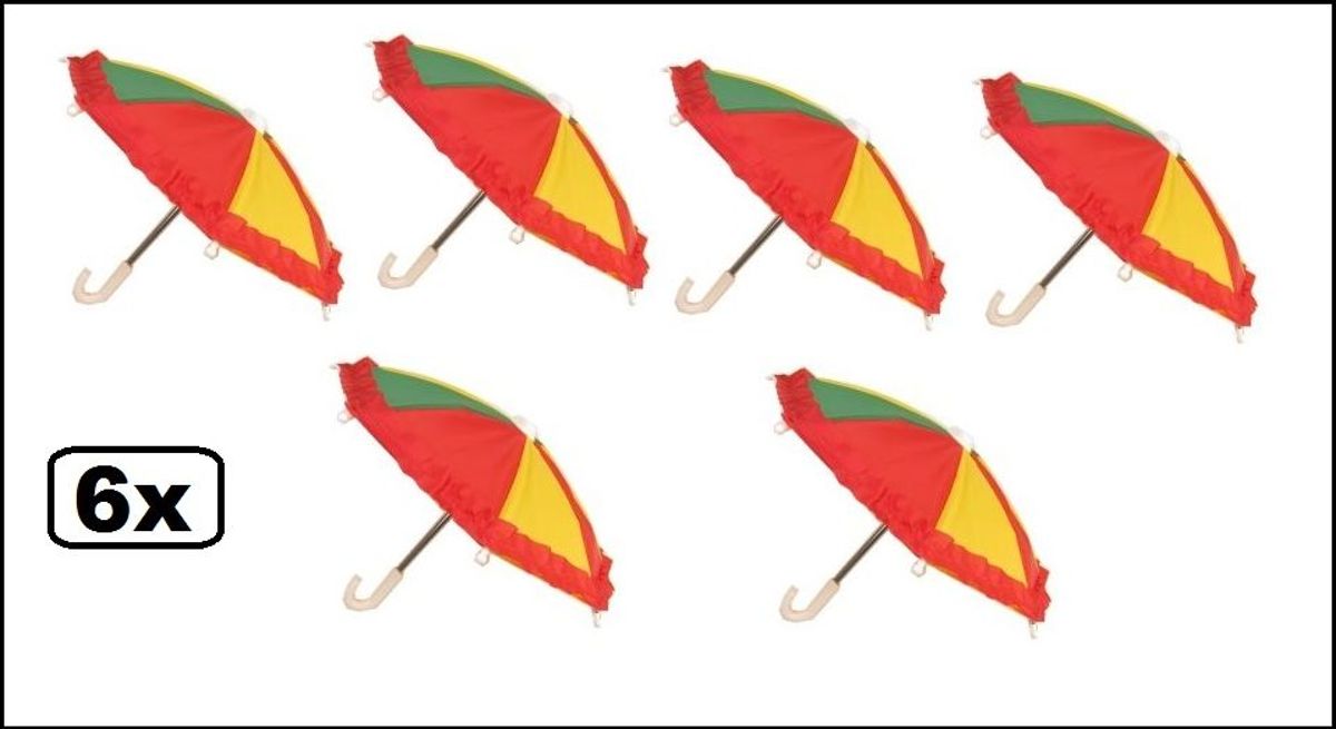 6x Mini paraplu rood/geel/groen 30 cm
