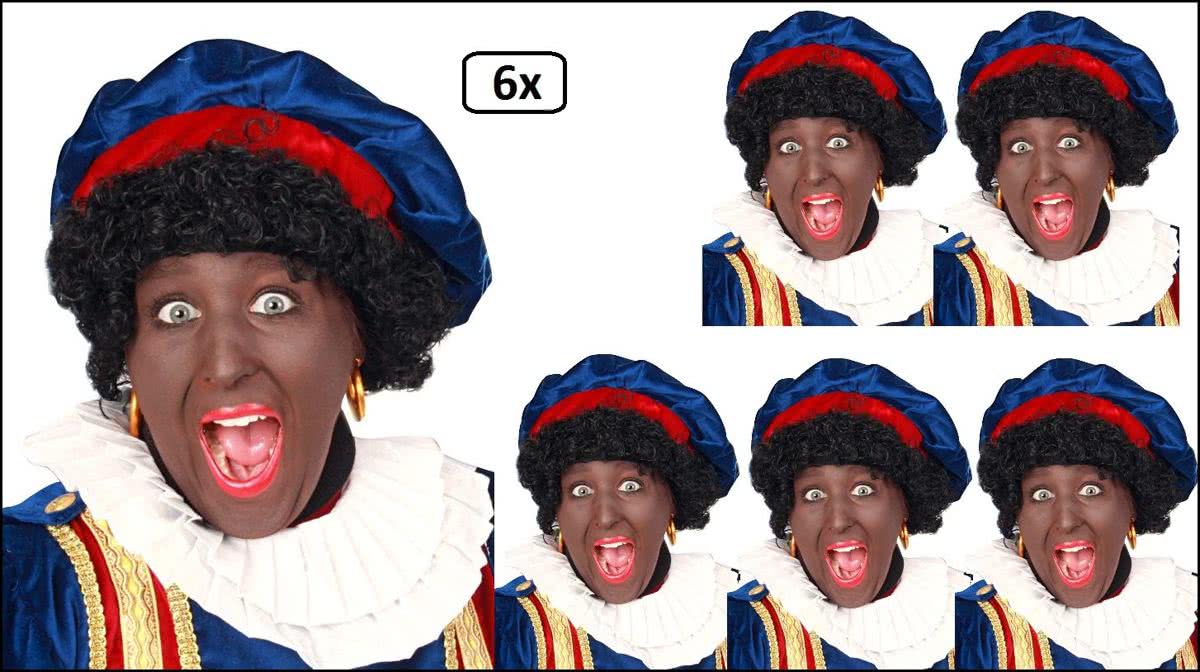6x Piet pruik zwart krul