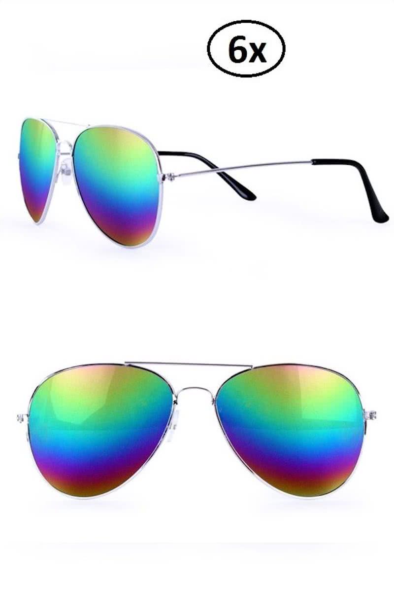 6x Pilotenbril olie/spiegelglas regenboog
