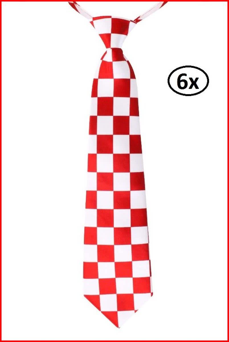 6x Stropdas brabant rood/wit geblokt