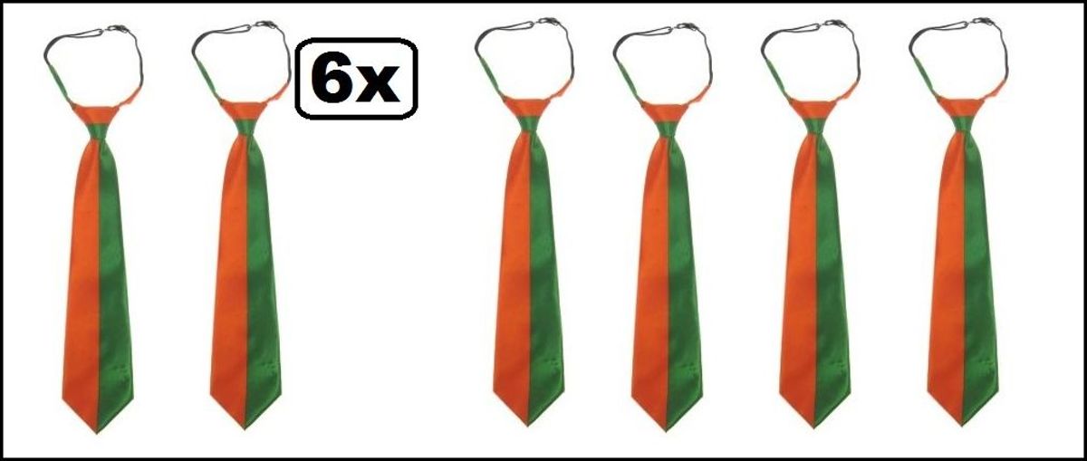 6x Stropdas oranje/groen