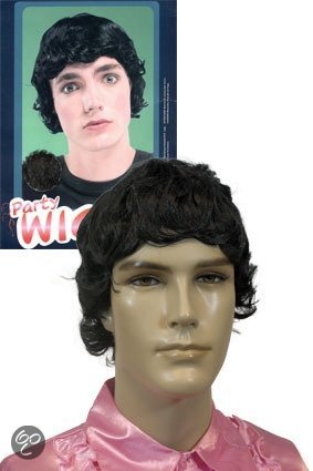 Heren pruik gekruld zwart