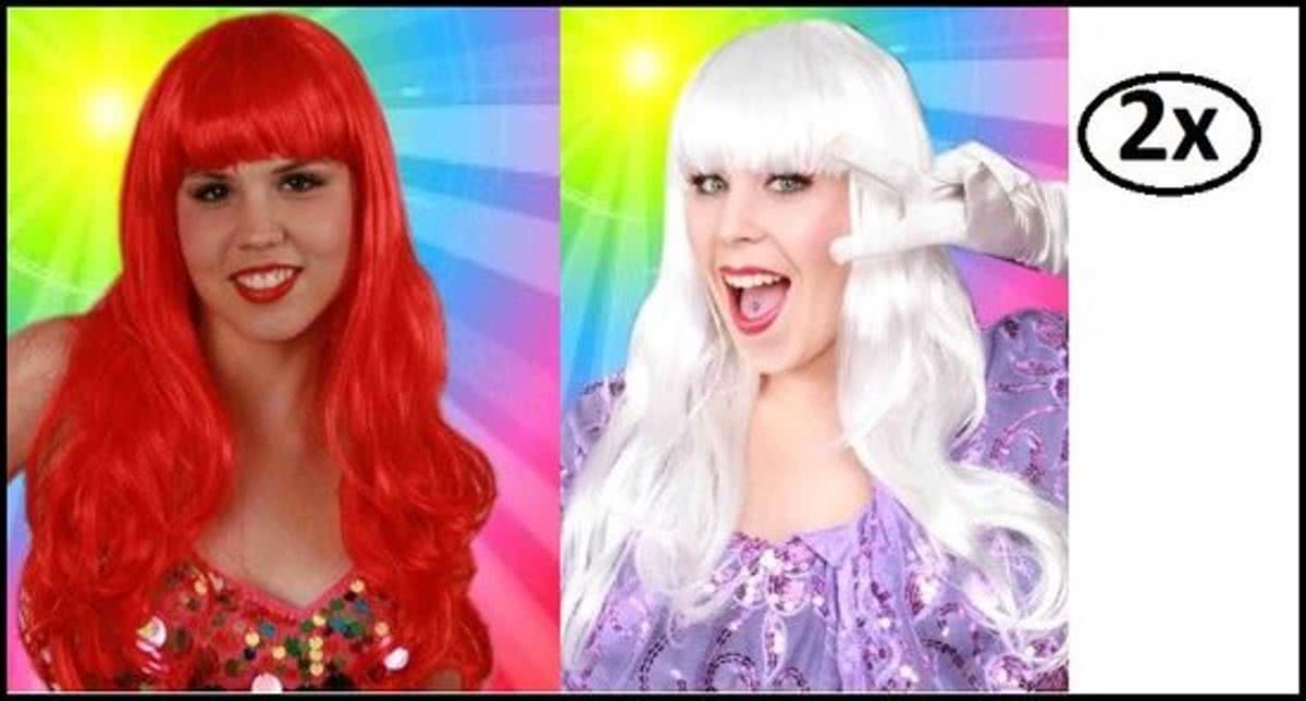 Pruik sensation longstyle rood en wit