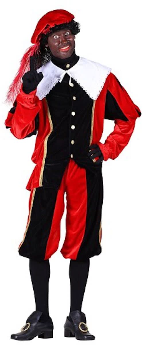 Pieten kostuum polyester fluweel populair zwart/rood, maat S