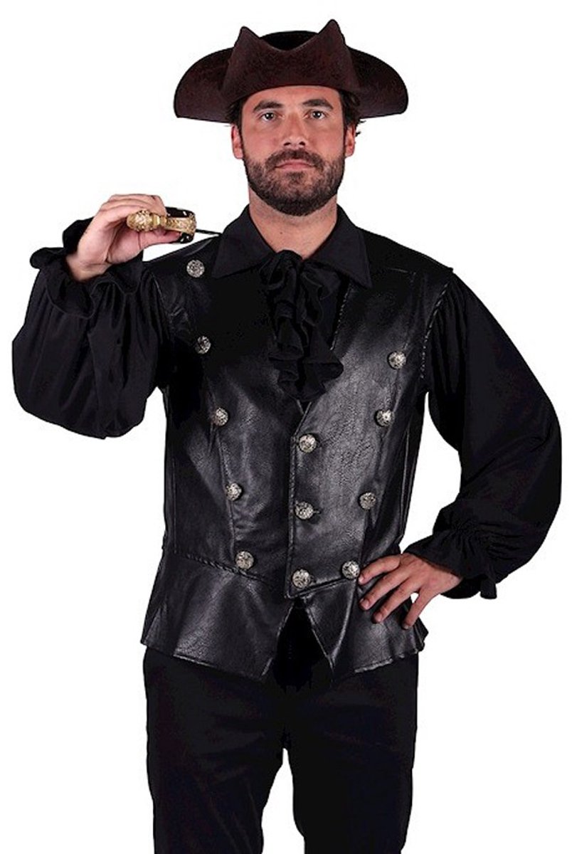 Vest Piraat/Middeleeuwse Heer Lederlook - Zwart - Maat XL