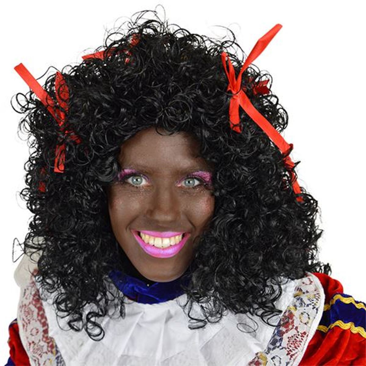 Dames pietenpruik wetlook met rode strikjes