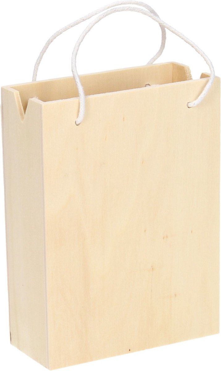 Houten houten tas met hengsel klein  11,7cm x 5,1cm x 16cm
