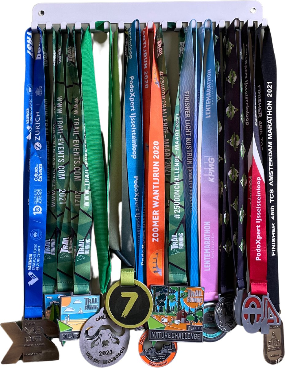 Thuiser Medaillehanger - Wit - 35 cm/17 haken - Medaille Rek - Ophangen - Hardlopen - Running - Voetbal
