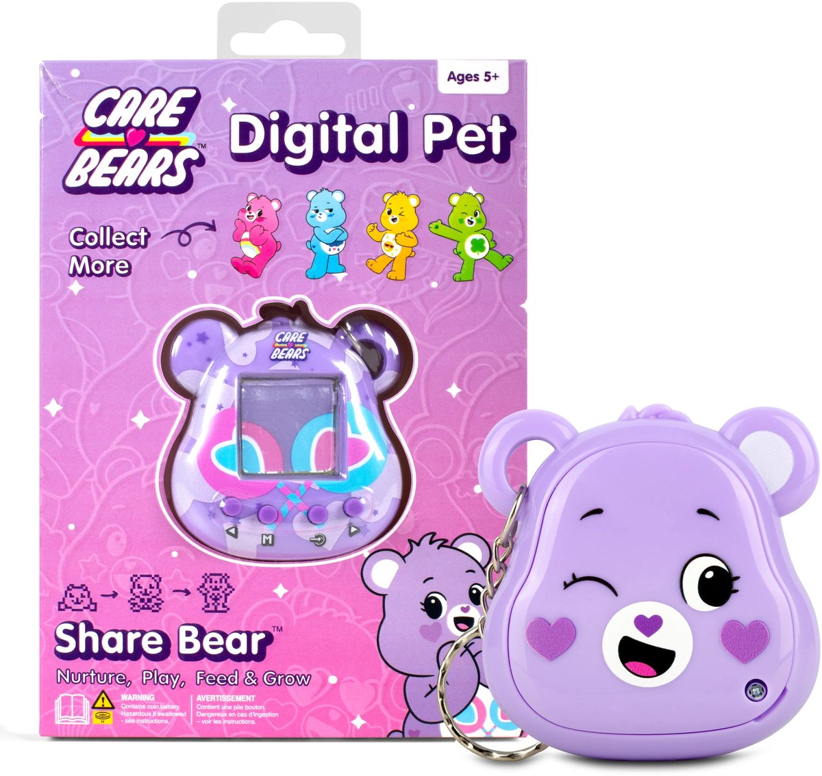 Share Bear - Care Bears digital pet - sleutelhanger met interactieve virtuele Troetelbeer - mini games