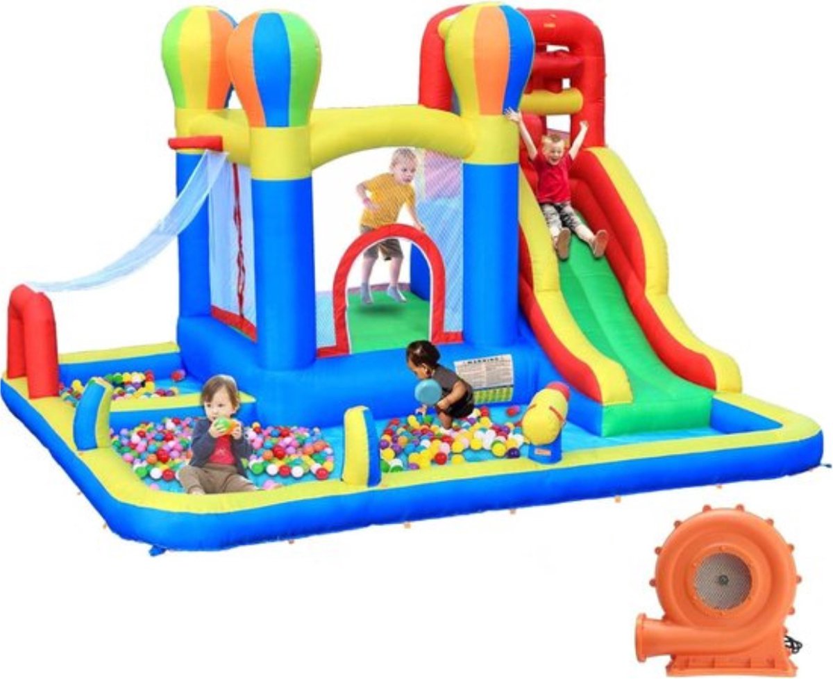   - Springkussen – Met Glijbaan – Waterpret Speelgoed Buiten – Voor Kinderen – Opblaasbaar – Ballenbak – Veilig Design – Gekleurd