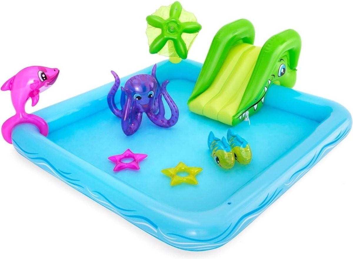 Thuys – Kinderzwembad Met Glijbaan – Zeedieren Thema – Speelzwembad Met Speelelementen – 86 x 206 x 86cm