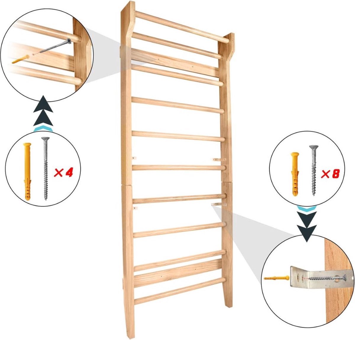   –   Binnen – Pikler – Wandklimrek – Turnrek – 220 x 80 x 57cm – Bruin