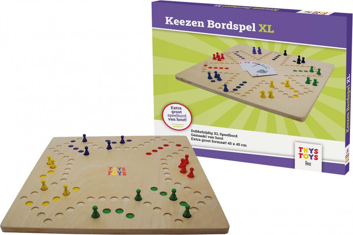 ThysToys Keezenspel XL - Extra Groot - Hout - Deluxe - Dubbelzijdig - Bordspel - 2 tot 6 Spelers - 45 x 45 cm