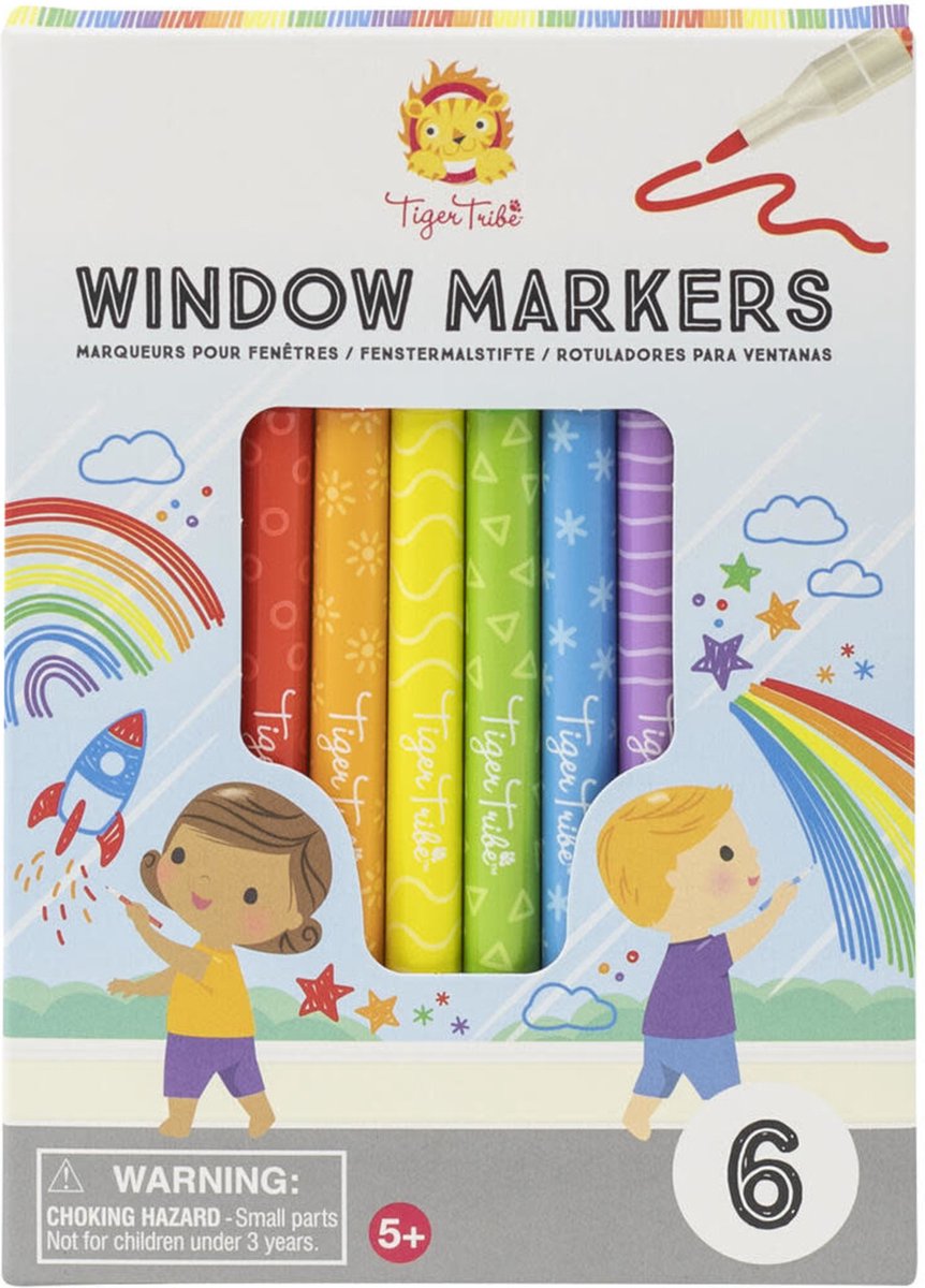 Window markers - raamstiften - voor kinderen - Tiger Tribe - raamdecoratie - 6 stuks - knutselen voor kinderen -