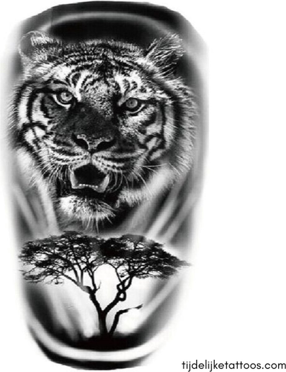 Bengaalse tijger kop - neptattoo volwassenen - tijdelijke tattoo - plak tattoo sleeve - henna tattoo - temporary tattoo - verwijderbare tatoeages - nep fake tattoos