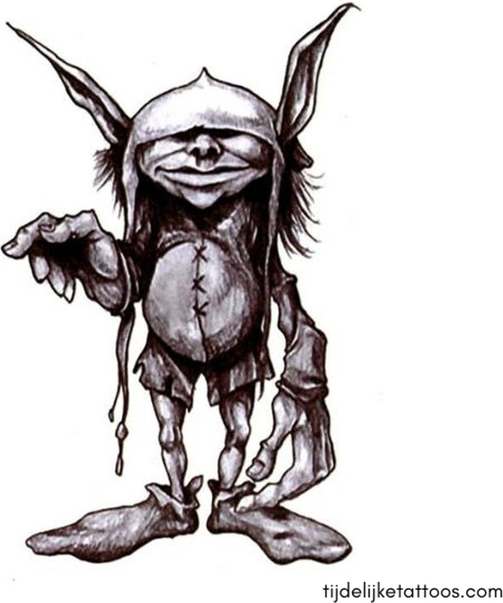 Goblin tatoeage - dwerg trol gnome tattoo - neptattoo volwassenen - tijdelijke tattoo - plak tattoo