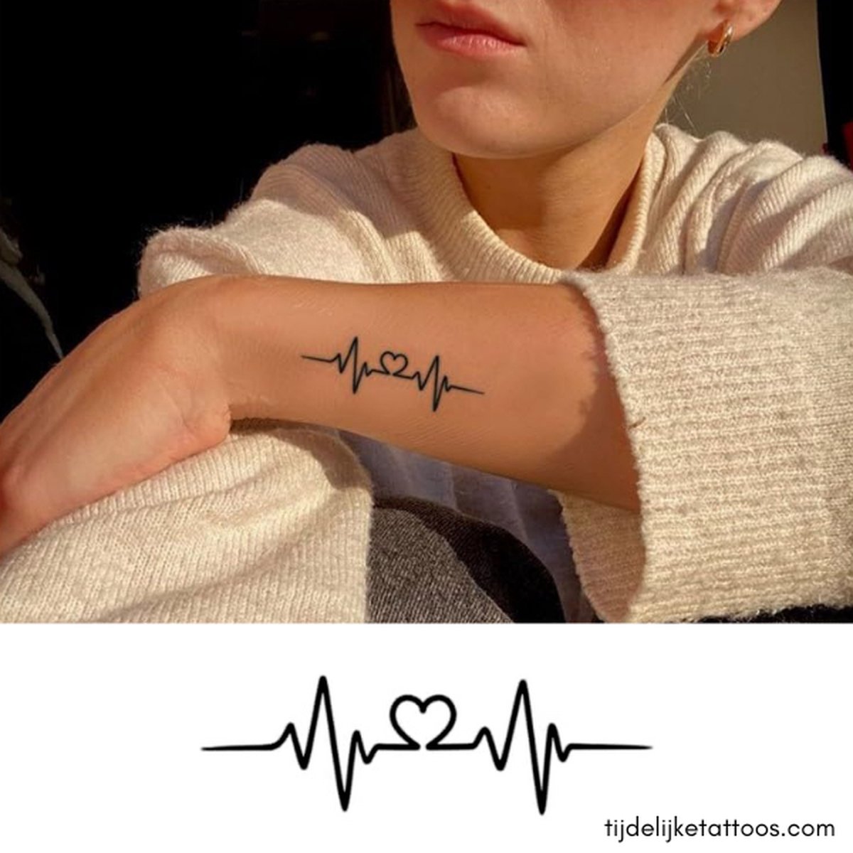 Liefde Hartslag tatoeage - Love Heart Beat tattoo - tijdelijke tattoo – neptattoo volwassenen - plak tattoo- temporary tattoo