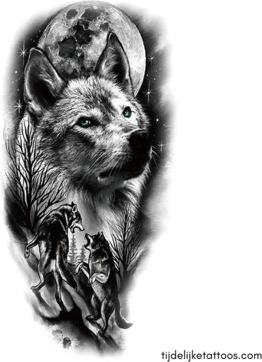 Prachtige wolvenkop tattoo - neptattoo volwassenen - tijdelijke tattoo - plak tattoo vrouwen - henna tattoo - temporary tattoo - verwijderbare tatoeages - nep fake tattoos
