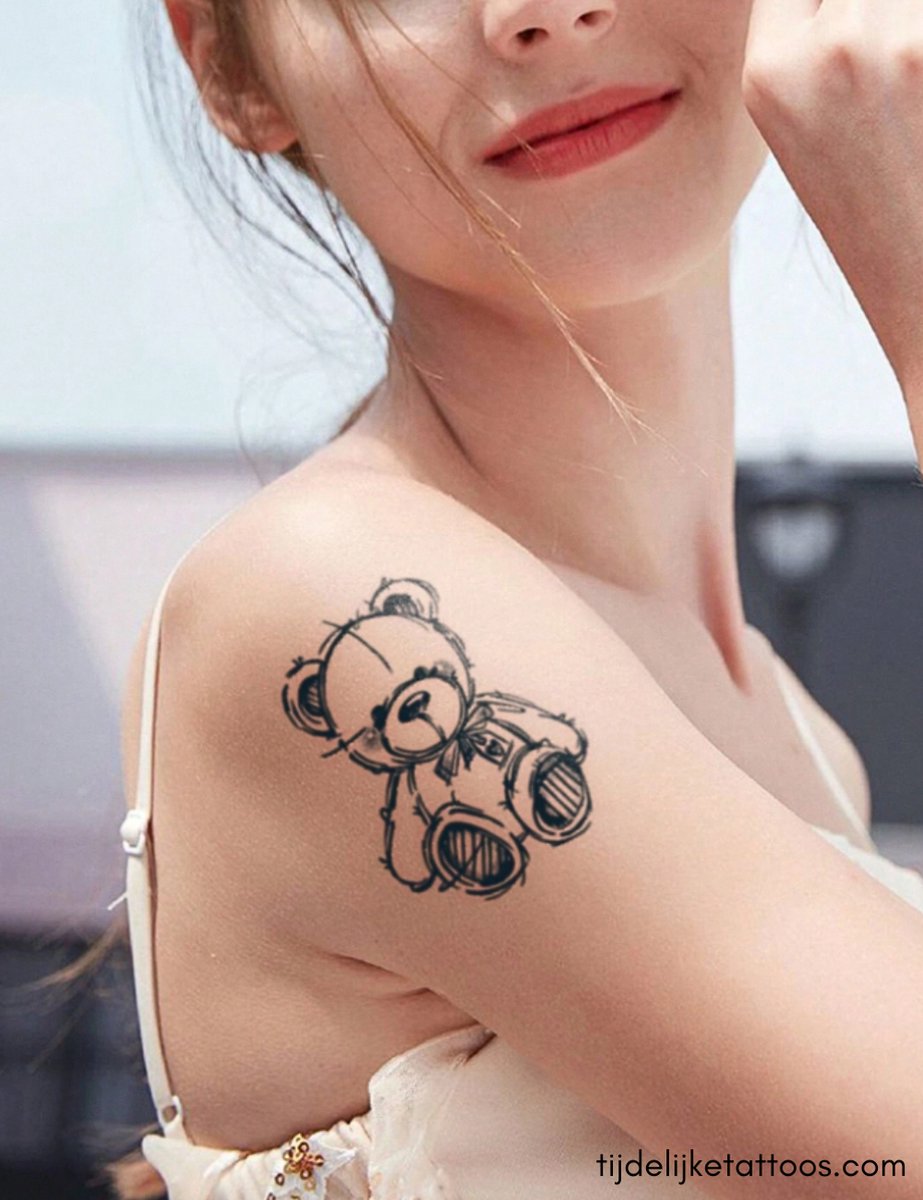 Schattige Teddybeer met hartje - Cute Teddy Bear with heart - tijdelijke tattoo fake tattoo temporary tattoos adults neptattoo volwassenen