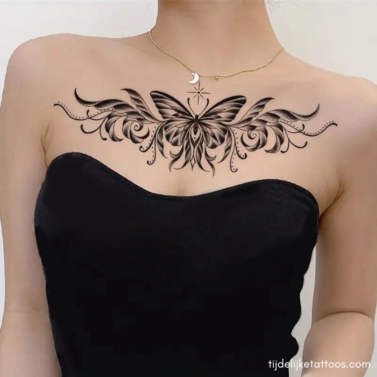 Tijdelijke Tattoo Shop Vlinder tattoo voor vrouwen - Borst, onderbuik of onderrug