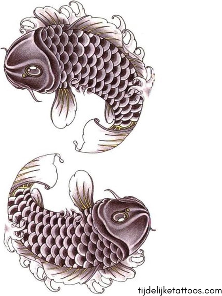 Twee Koi Karpers symbool van Yin Yang - neptattoo volwassenen - tijdelijke tattoo - plak tattoo