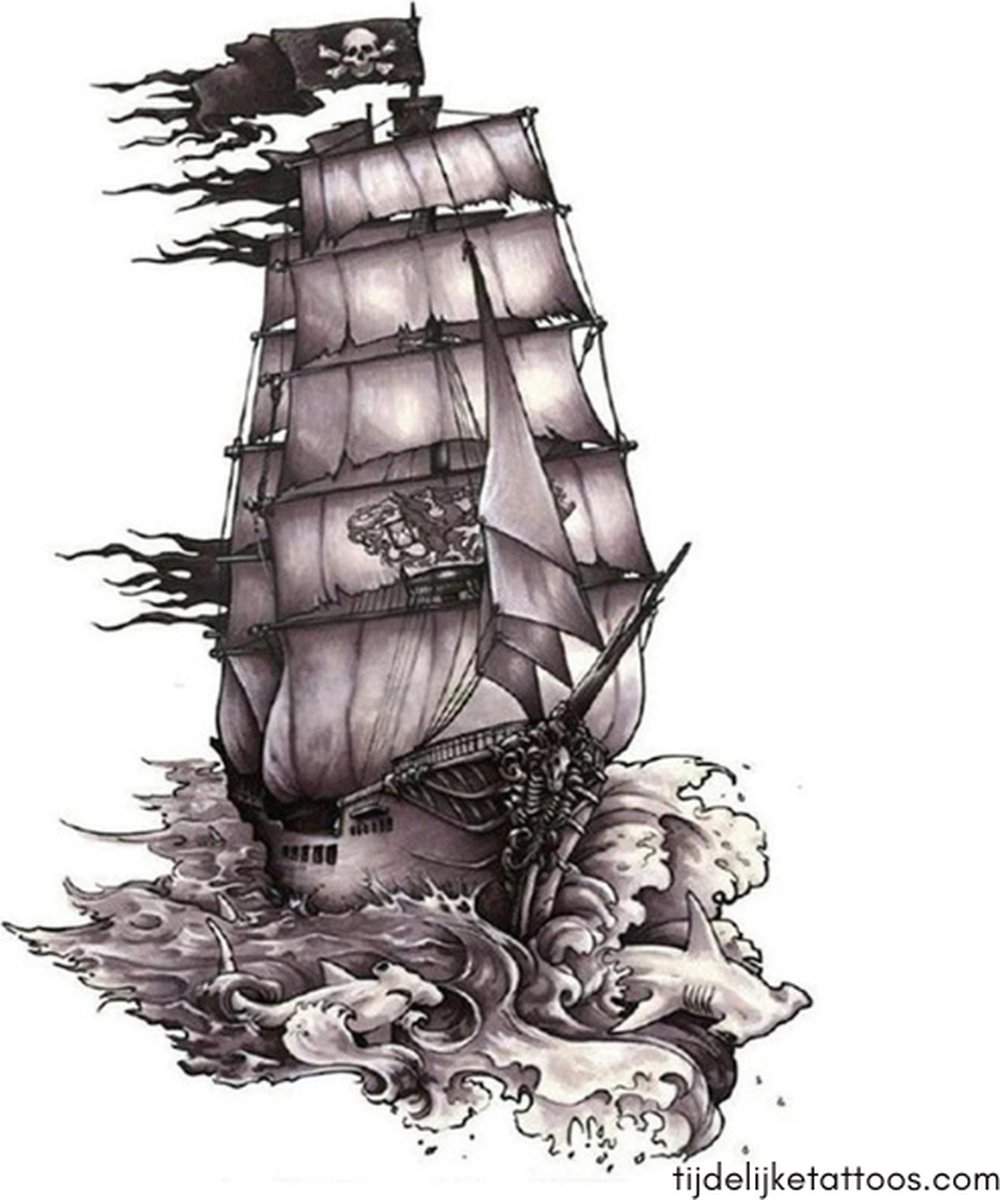 Zeilschip tattoo - Piratenschip tattoo - Pirate ship Tattoo - neptattoo volwassenen - tijdelijke tattoo - plak tattoo - temporary tattoo - verwijderbare tatoeages - nep fake tattoos