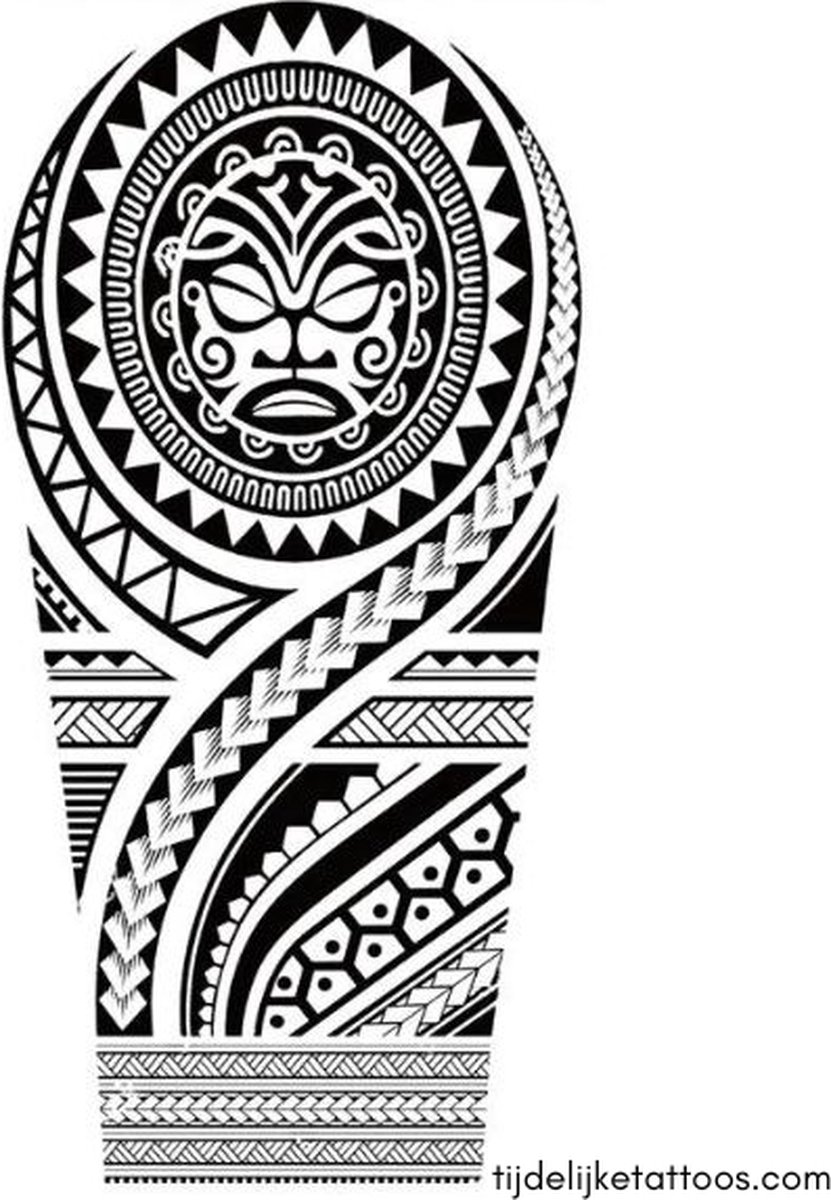 Zwarte Maori Totem Sleeve Tattoo - neptattoo volwassenen - tijdelijke tattoo - plak tattoo sleeve - henna tattoo - temporary tattoo - verwijderbare tatoeages - nep fake tattoos