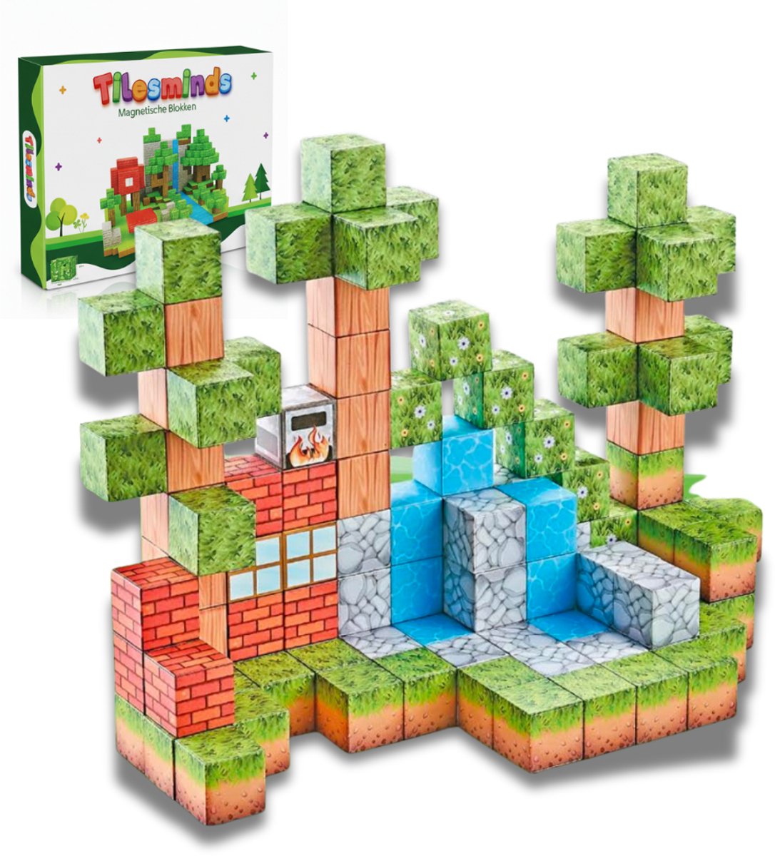 TilesMinds® - Magnetische blokken - 106 stuks - Magnetic cubes - Magnetisch bouwspeelgoed - Magnetisch speelgoed - Magnetic tiles - Magneten speelgoed - Montessori speelgoed - Educatief speelgoed - Magnetische bouwstenen - Craft je eigen wereld