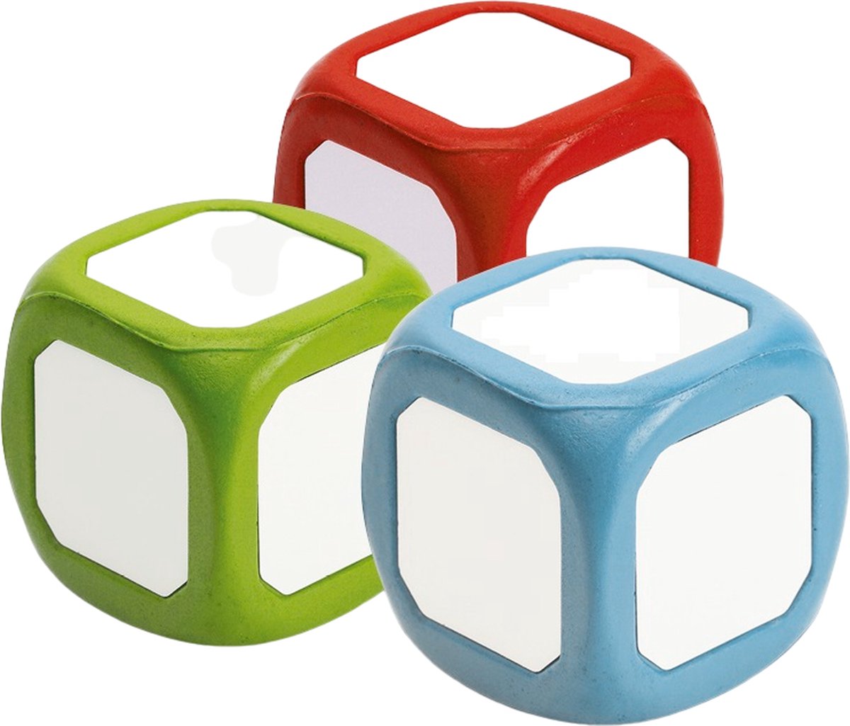 Dobbelstenen Set Beschrijfbaar, Set 3 stuks, 6x6x6 cm, 3 kleuren