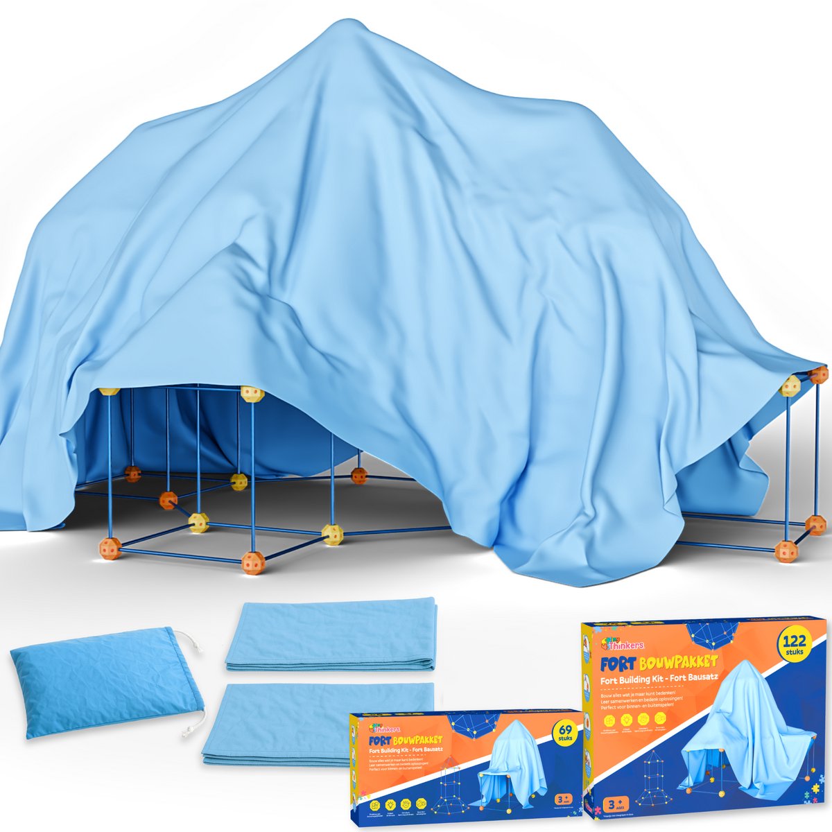 Fort Bouwpakket Megabundel + Uitbreidingspakket - 191 Onderdelen - Incl. Opbergzak & E-book - Constructiespeelgoed - Speeltent - Educatief Speelgoed - Bouwspeelgoed - Hut Bouwen