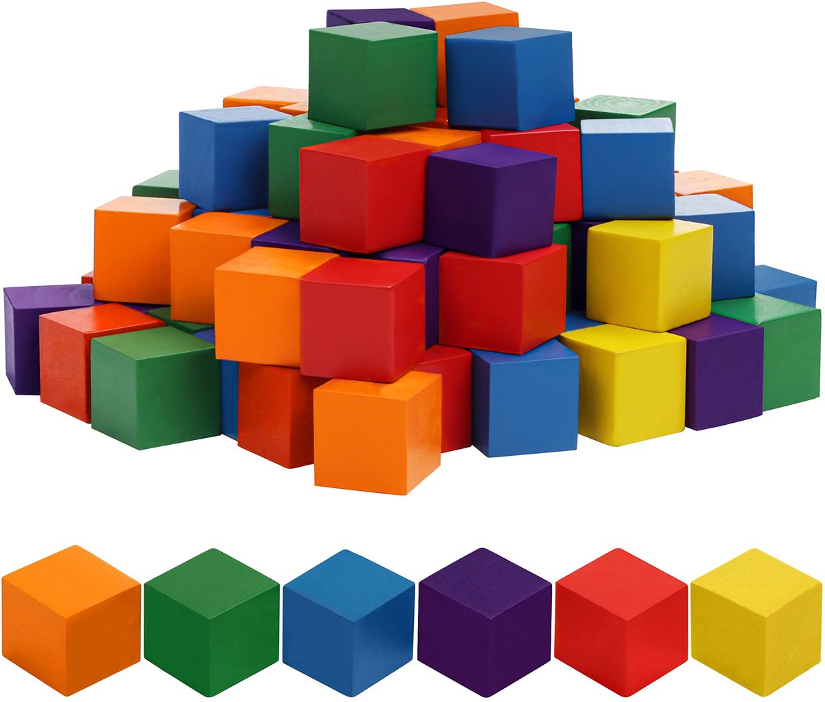 Belle Vous Gekleurde Houten Blokken (100 Pak) – 1,5 x 1,5 x 1,5 cm – 6 Natuurlijk Gekleurde Houten Kubussen – Voor DIY Hobby Projecten, Puzzel Maken, Educatief Kinder Reken Speelgoed & Cadeau