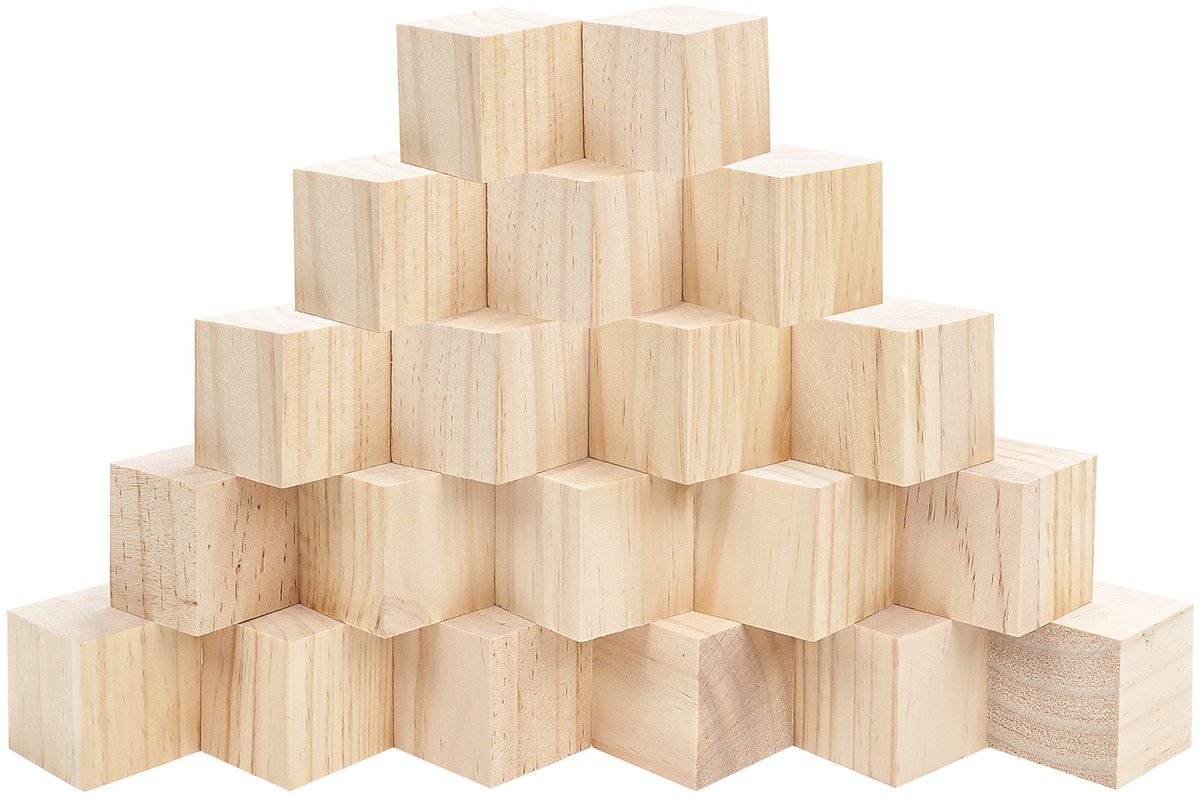 Belle Vous Grote Houten Kubussen (20 Pak) – 5 x 5 x 5 cm Houten Kubussen – Onbewerkt Naaldhouten Blokken – Educatieve Hobby Blokken Voor DIY, Stempels, Kunst en Hobby, Puzzles, Nummers