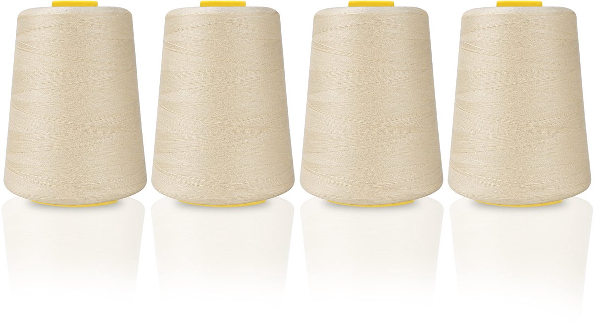 Curtzy 4 Pak Beige Polyester Naaimachine Draad Spoelen Set – 11 cm Spoelen met 5400 m Draad – Bobbin Spoelen Kit voor Hand en Machine Borduren