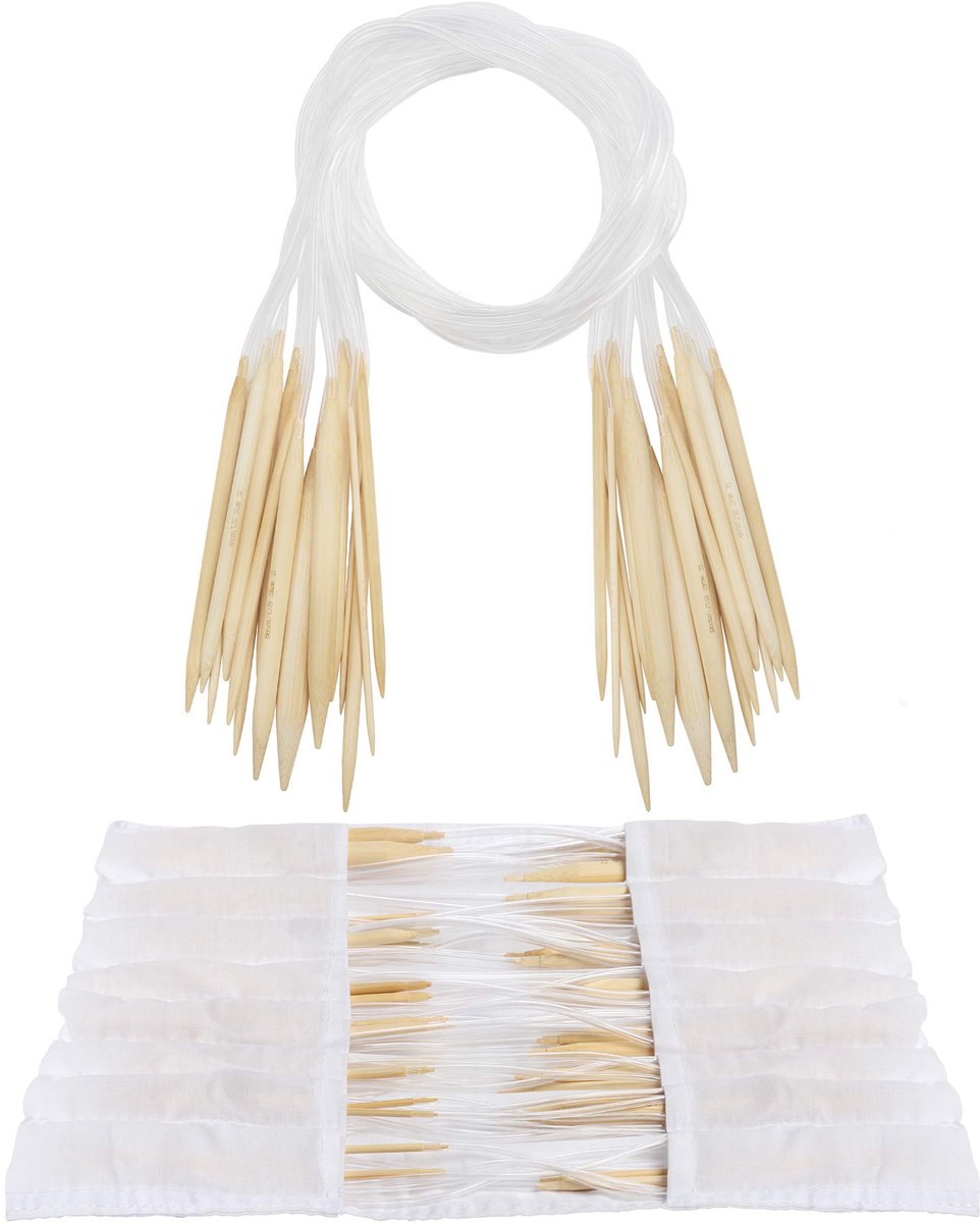 Curtzy Bamboe Cirkelvormige Haaknaalden Set met Opslag Etui (16 Paar) – 16 Maten – 2mm tot 12mm – Naalden met Helder Plastic Kokers Voor Garen en Haakprojecten