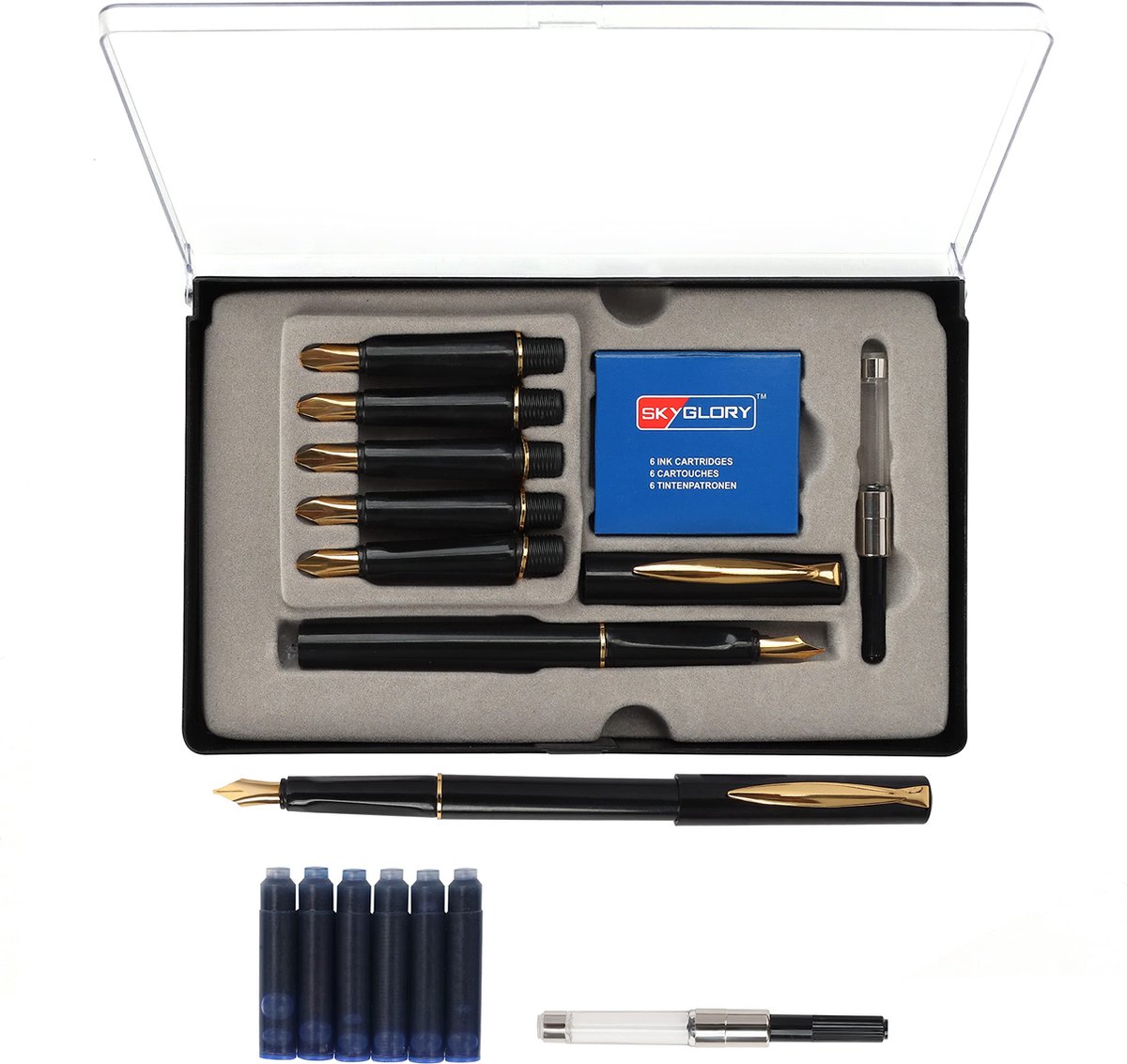 Kurtzy Vulpen Kalligrafie Set met 6 Punten, Cartridges en Inkt Adapter (14 Stuks) – Schrijven Vulpen met Blauwe Inkt – Perfecte Geschenk voor Beginners en Experts
