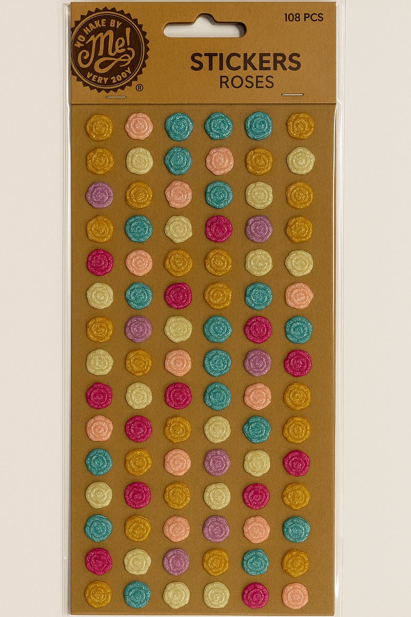 Rozen Stickers - 1 cm - 108 stuks - multicolor - Liefde - Roosjes - Sticker Roze - Paars - Geel - Blauw - Rozen - 5 verschillende kleuren - Hobby stickers - Plakrozen
