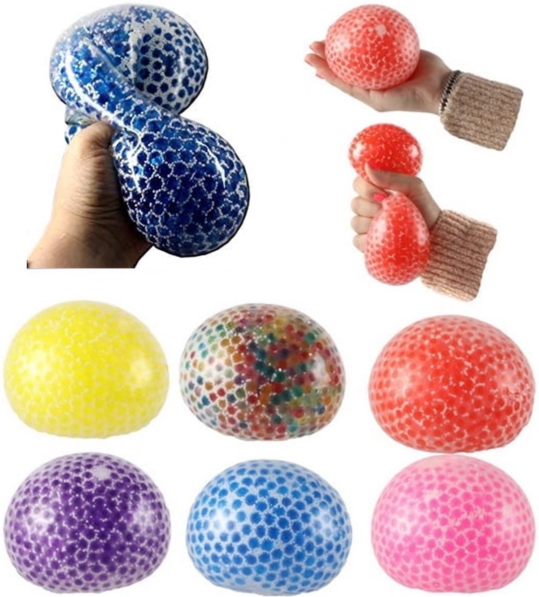 Mega Squeezy stressbal met balletjes - Voor kinderen - 10 cm groot - 1 exemplaar - Knijpbal voor de hand - ADHD - Helpt stress verminderen