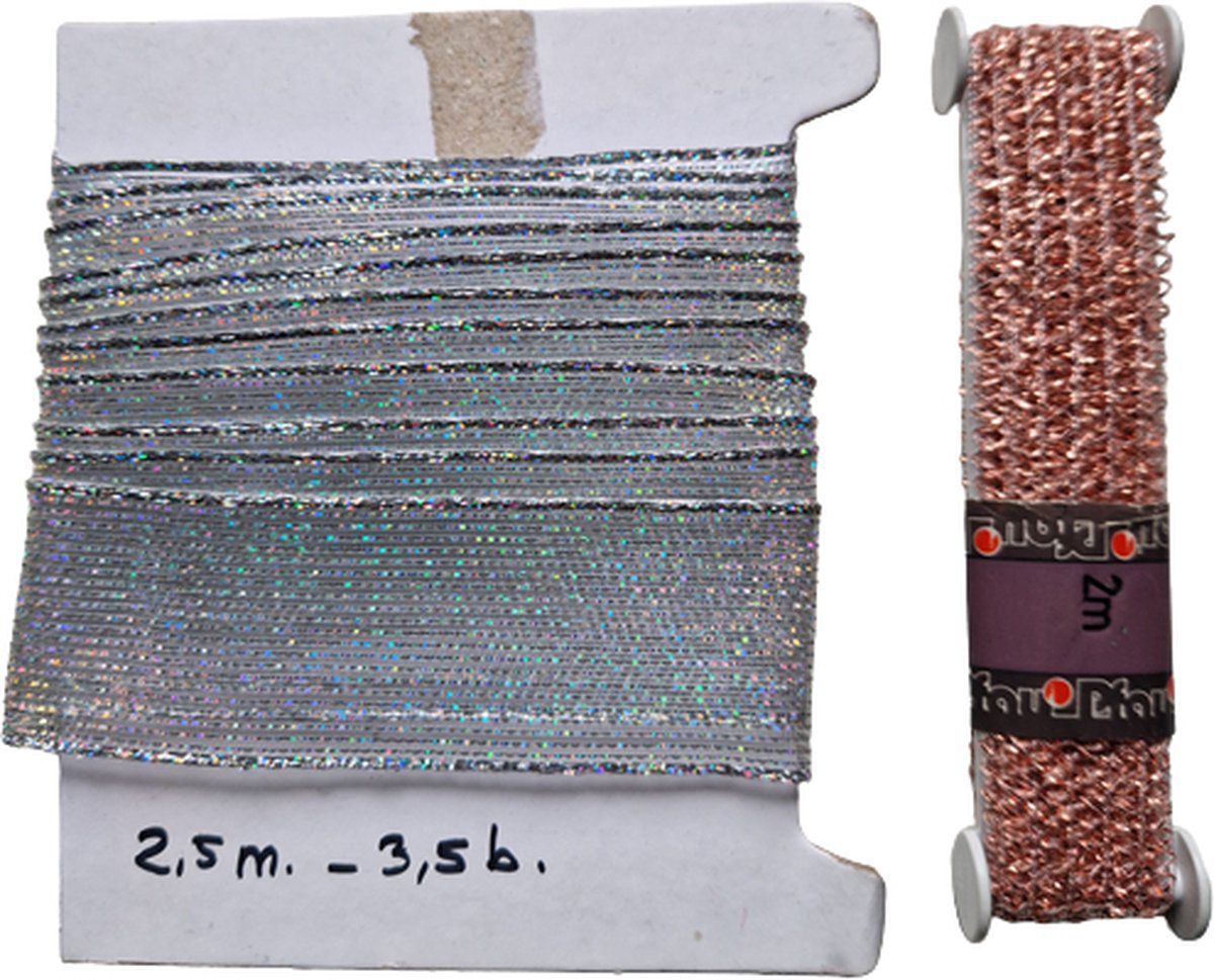 Band/Lint - Set - Zilver + Roze 2,5 meter + 2 meter - Glitter