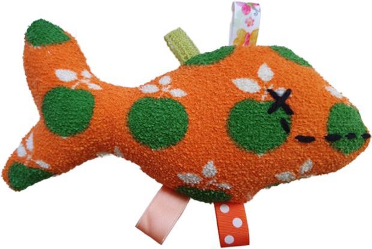 Toetie & Zo Handgemaakte Knuffel - Vis - Retro - Oranje - Groen - Speelgoed - Baby - Kind - Kraamcadeau