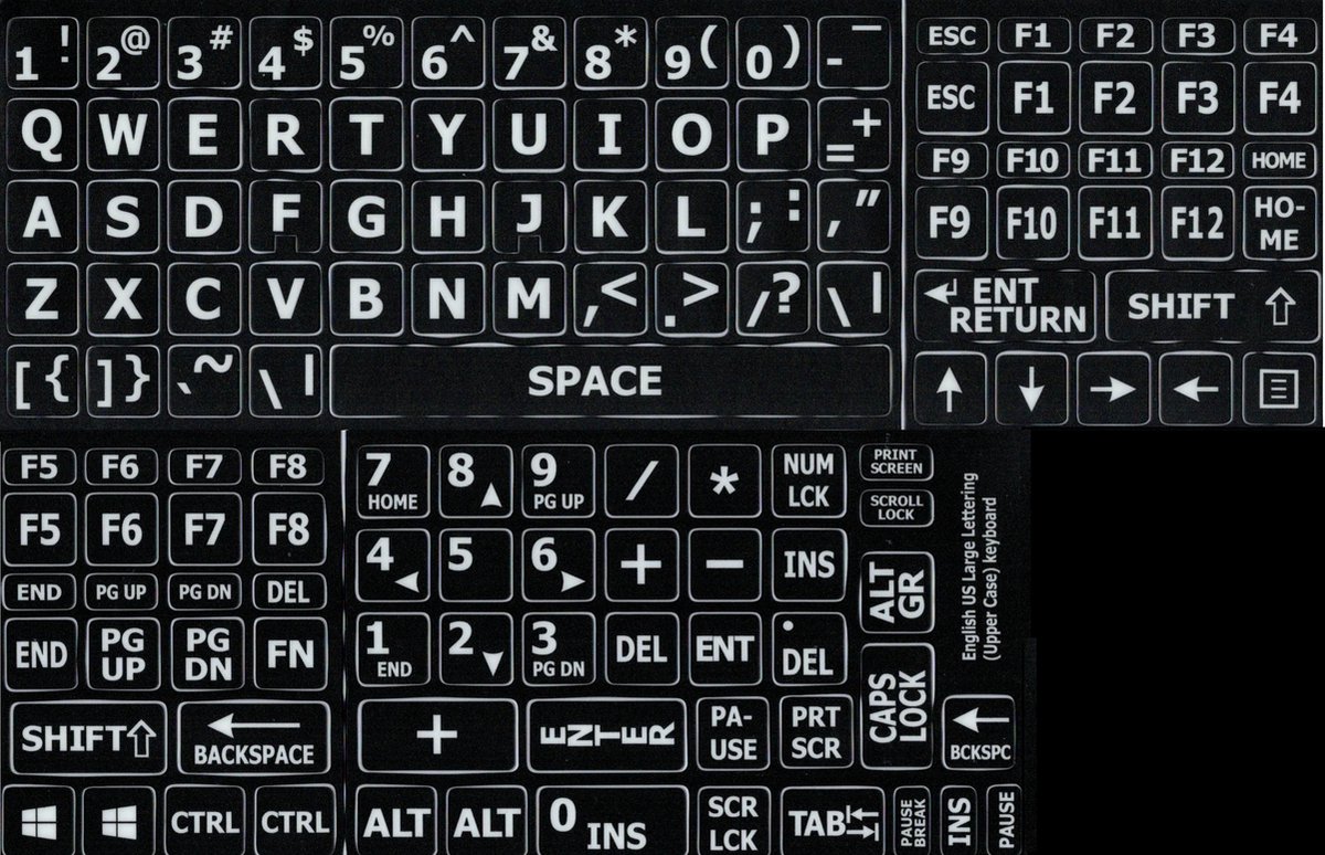 Low Vision Qwerty Toetsenbordsticker Zwart met witte letters 14 X 14