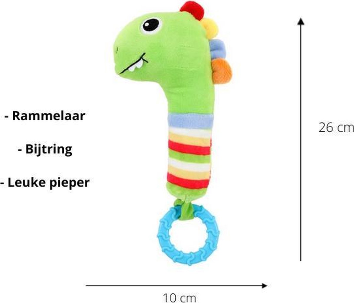 Little Stars – Baby Rammelaar – Bijtring – Pieper – Met Geluid - Baby Speelgoed - 0 Jaar – 1 jaar – Jongen en Meisje – Babycadeau – Cadeau - Babyshower - Dino – Dinosaurus