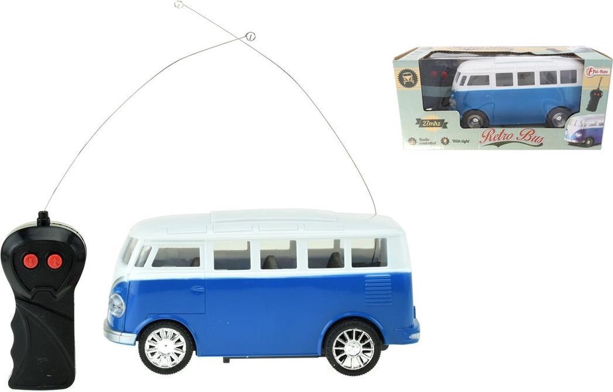Retro RC bus blauw met licht - Radiografisch bestuurbaar - 2 exemplaren